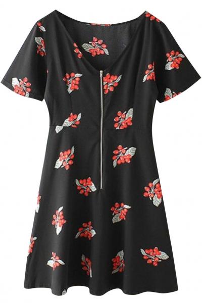 Oasap Yummy Cherries Print Summer Dress