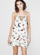 Oasap V Neck Butterfly Print Lace-up Dress