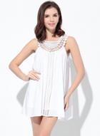 Oasap Solid Lace Sleeveless Round Neck Mini Dress