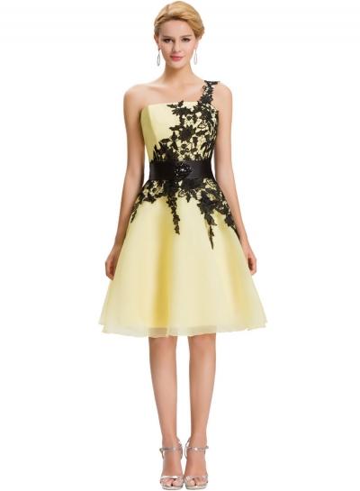 Oasap One Shoulder Floral Lace Short Cocktail Dress