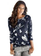 Oasap Love Print Long Sleeve Round Neck Rivet Detail Tee Shirt