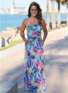 Oasap Bohemian Straplees Floral Maxi Beach Dress