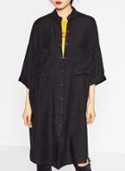 Oasap Single Breasted Simple Loose Solid Dress With Cargo Pockets