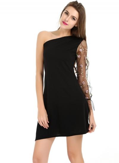 Oasap One Shoulder Long Sleeve Floral Embroidery Dresses