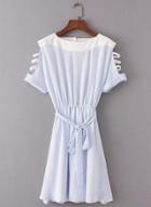 Oasap Off Shoulder Striped Mini Dress With Belt