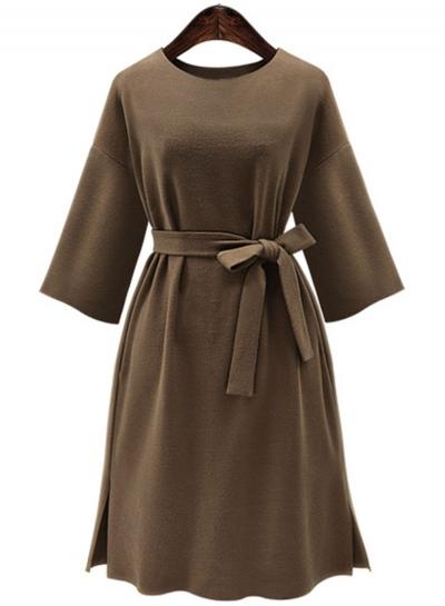 Oasap Fashion Long Sleeve Dress With Belt