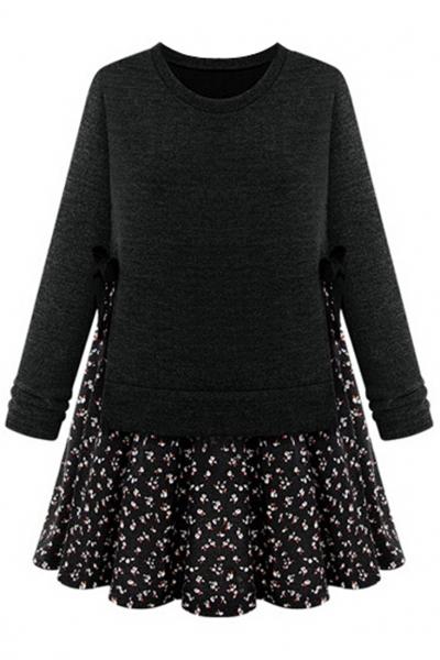 Oasap Winter Floral Print Mock Two Sets Dress