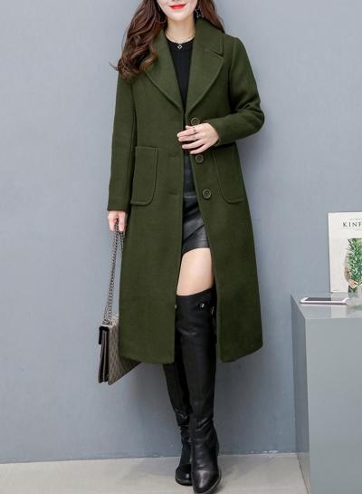 Oasap Turn Down Collar Solid Color Double Breasted Coat