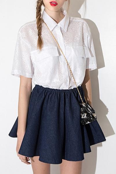 Oasap Sweet Lace Paneled Short Sleeve Dress