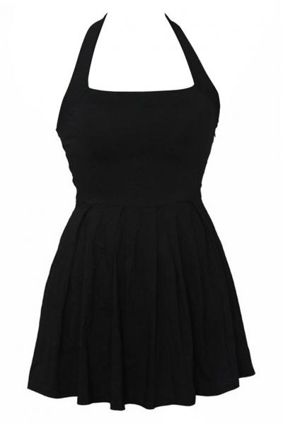 Oasap Fashion Solid Pleated Halter Mini Dress