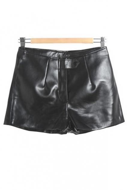 Oasap Pu High Waistline Biker Shorts