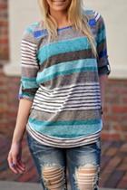 Oasap Chic Color Block Striped Tee