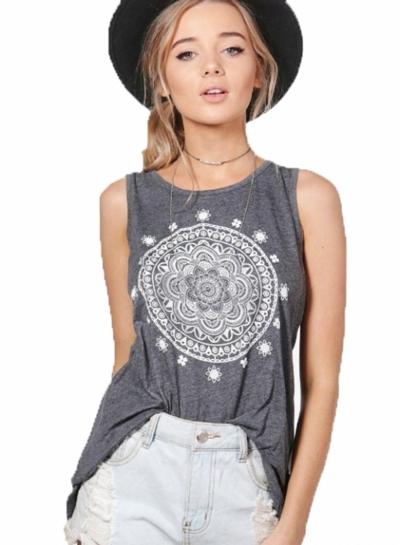 Oasap Fashion Tribal Print Back Slit Tank