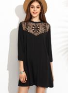 Oasap Round Neck Lace Splicing Solid Color Dress