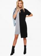 Oasap Short Sleeve Contrast Color Irregular Dress