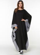 Oasap Round Neck Batwing Sleeve Solid Maxi Dress