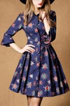 Oasap Vintage Floral Asymmetrical A-line Pleated Dress