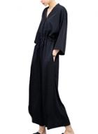 Oasap V Neck 3/4 Sleeve Loose Fit Wide Leg Jumpsuit