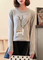 Oasap Fashion Long Sleeve Deer Pullover Knit Sweater