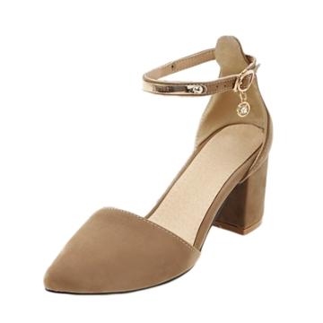 Oasap Buckle Strap Pointed Toe Block Heels Pumps