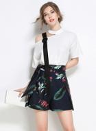 Oasap Off Shoulder Top And Floral Print Wide-leg Shorts Set
