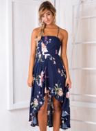 Oasap Floral Spaghetti Strap Backless High Low Dress