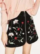 Oasap Zipper Floral Embroidered A Line Velvet Skirts