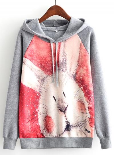 Oasap Long Sleeve Printed Fleece Hoodie