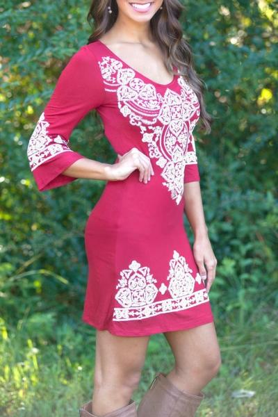 Oasap National Wind Print Scoop Neck Shift Dress