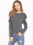 Oasap Solid Open Shoulder Ruffle T-shirt