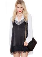Oasap Women's Colour Block Lace Trim Chiffon Dress