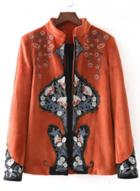 Oasap Stand Collar Long Sleeve Embroidery Coat