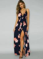 Oasap Backless Floral Printed High Slit Maxi Prom Dress