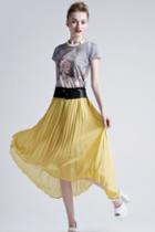 Oasap Bohemia Pleated Wide Waistband Skirt With Curved Hemline