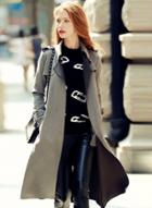 Oasap Faux Suede Turn Down Collar Slim Trench Coat With Belt