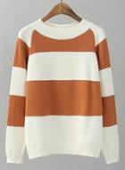 Oasap Round Neck Long Sleeve Striped Thicken Sweater