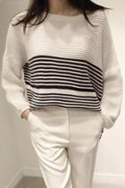 Oasap Stylish Stripe Printed High Low Sweater