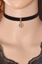 Oasap Faux Suede String Cut-out Four-leaf Clover Necklace