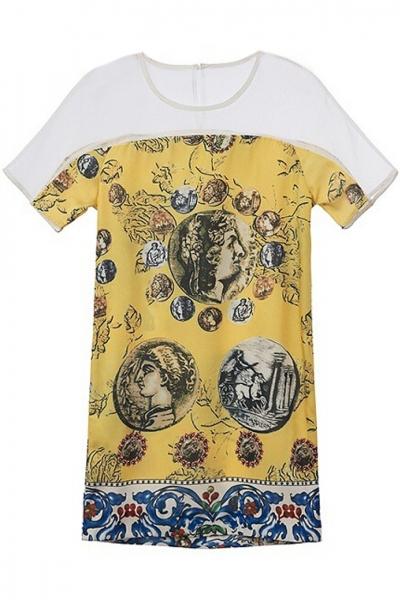 Oasap Epic Portrait Print Paneled Shift Dress