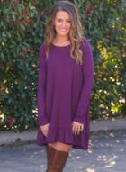 Oasap Casual Long Sleeve Round Neck Loose Dress