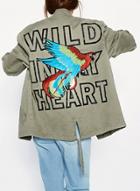 Oasap Women's Eagle Embroidery Studded Loose Fit Coat