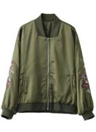 Oasap Fashion Loose Floral Embroidery Bomber Jacket