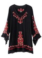 Oasap Women's Vintage Floral Embroidery Print Flare Sleeve Dress