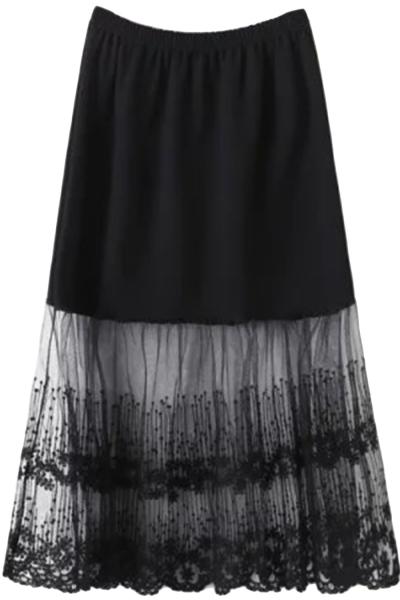 Oasap Meteor Print Lace Mesh Paneled Elastic Waist Skirt
