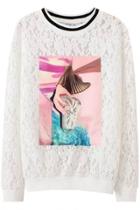 Oasap Essential Floral Crochet Lace Sweatshirt