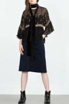 Oasap Stylish Geometric Print Asymmetric Sheer Chiffon Blouse