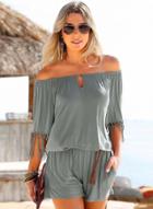 Oasap Slash Neck Off Shoulder Tassel Casual Jumpsuits