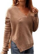 Oasap V Neck Slit Long Sleeve Pullover Sweater