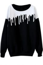Oasap Two Tone Black White Print Fleece Cozy Sweatshirt For Women