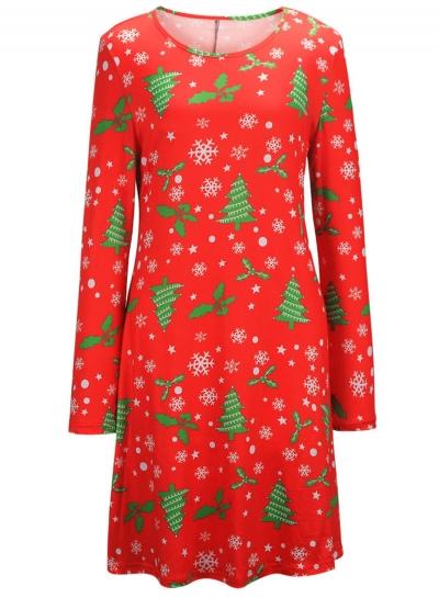 Oasap Christmas Tree Snowflake Graphic A-line Dress